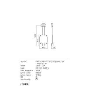 Пендел Redo DOM LED 2.2W 3080lm топла светлина - Image 2