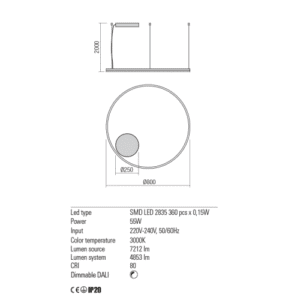 Пендел LED Redo Orbit 5.5W DALI 3000K 4853lm бял - Снимка 2