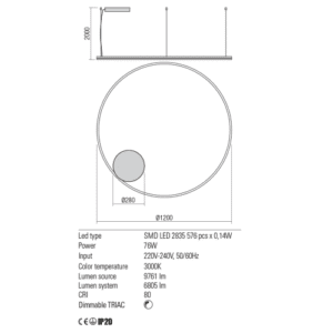 Пендел LED Redo ORBIT 76W 3000K димируем бял - Image 2