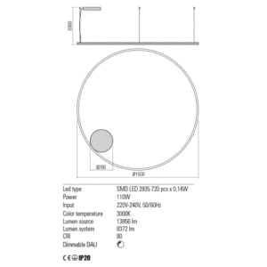 Пендел LED 110W топла светлина Redo ORBIT DALI - Снимка 2