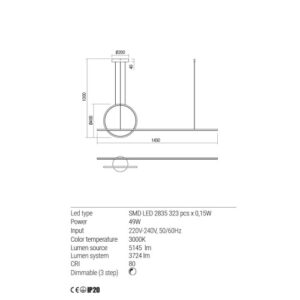 Пендел LED Redo GIOTTO 49W 3000K с димер бял - Image 2