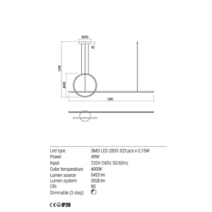 Пендел Redo GIOTTO LED 49W 4000K с димер, бял - Image 2