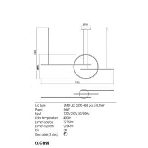 Пендел Redo GIOTTO LED 6.6W 4000K димируем 7275lm - Image 2