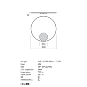 Плафон LED Redo ORBIT 54W 4000K димируем бял - Image 2