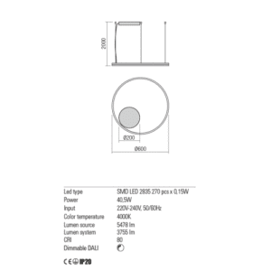 Пендел Redo ORBIT LED 40.5W 4000K димируем бял - Снимка 2