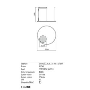 Пендел LED Redo ORBIT 40.5W 4000K димируем, бял - Image 2