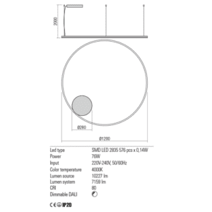Пендел LED Redo Orbit 76W 4000K димируем бял - Снимка 2