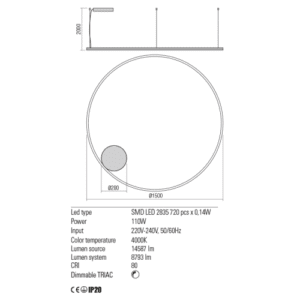 Пендел LED Redo ORBIT Bronze 110W 4000K димируем - Image 2