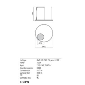 Пендел LED Redo ORBIT, 40.5W, 3000K, DALI димер, черен - Image 2