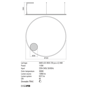 Пендел LED Redo ORBIT Black 110W 3000K с димиране - Image 2