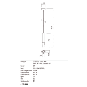 Пендел LED Redo TYCON 5W, 672lm, 3000K, димируем - Image 2