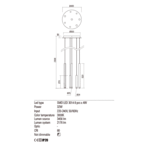 Пендел LED Redo MADISON 8x4W 2176lm 3000K димируем - Image 2