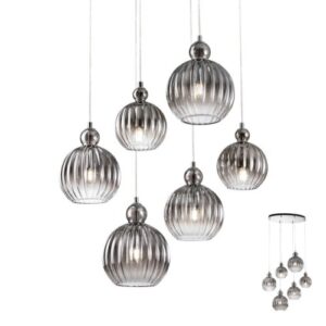 Пендел Redo 01-2069 Plumen, 6x42W, E14, хром/сив
