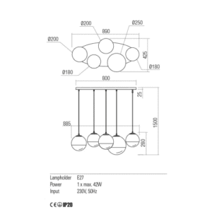 Пендел Redo BERRY 5x42W E27 димируем метал и стъкло - Снимка 2