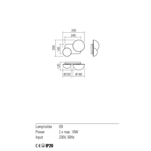 Аплик Redo 01-2471 Lumien G9 2x10W сатен месинг - Снимка 2