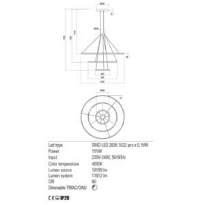 Пендел LED Redo ORBIT 151W 4000K димируем бронз - Image 2
