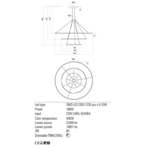 Пендел LED Redo ORBIT 186W 4000K димируем бял - Image 2