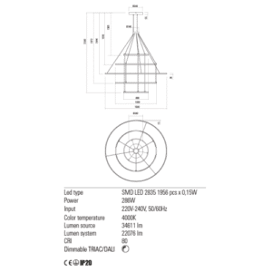 Пендел LED 286W неутрална светлина DALI Redo ORBIT - Image 2