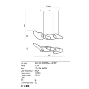 Полилей LED Redo Bias 87.4W димируем, 3000K, IP20 - Image 2