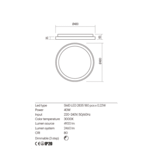 Плафон Redo ICONIC LED 40W димируем, 3000K, 2460lm - Снимка 2