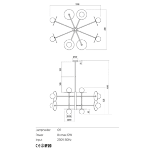 Полилей с 8xG9 фасунги Redo Plato, 80W, метал/стъкло - Снимка 2