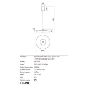 Пендел LED Redo LARS 6W 720lm 3000K димиращ - Image 2