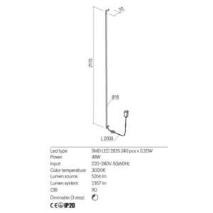 Аплик с димер Redo Stick LED 4.8W топла светлина - Image 2