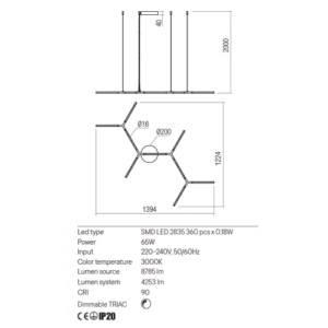 Пендел LED Redo STICK 4253lm топла светлина - Image 2