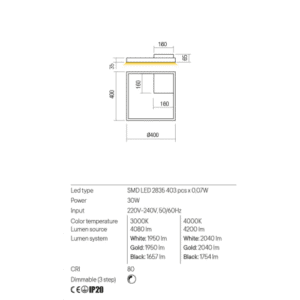 Плафон LED Redo FEBE SBK 30W 3000K с димер - Image 2