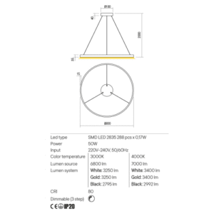 Пендел Redo FEBE SBK 50W 4000K с димер - Image 2