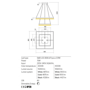 Пендел LED Redo Febe SWH 7.5W 4000K димируем 5100lm - Image 2