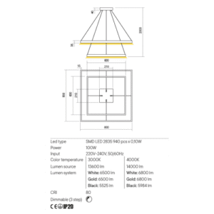 Пендел LED Redo FEBE 100W 6500lm 3000K димируем бял - Image 2
