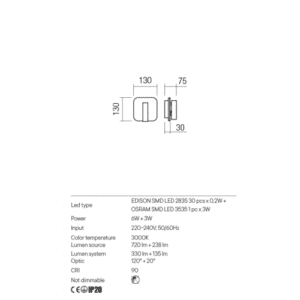 Аплик LED 6W Redo QUDA с ключ, топла светлина 3000K - Image 2