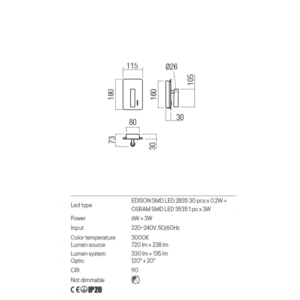 Аплик LED 6W с ключ и USB Redo Quda черен - Image 2