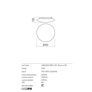 Плафон за баня 23W LED Redo ANTIBA, топла светлина - Снимка 2