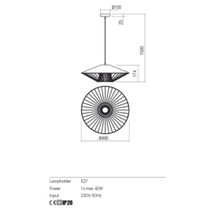 Пендел Redo 01-3009 GRILL E27 1x42W, метал, таванен - Image 2