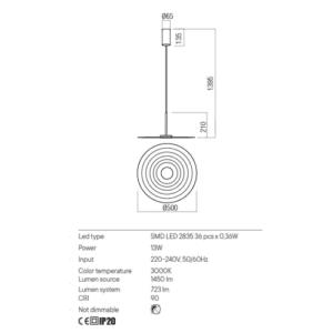 Пендел LED 13W Redo LAKE, 723lm, 3000K, димируем - Image 2