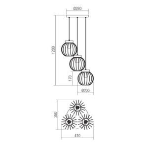 Пендел Smarter Trellis E27 3x42W дърво и метал - Снимка 2