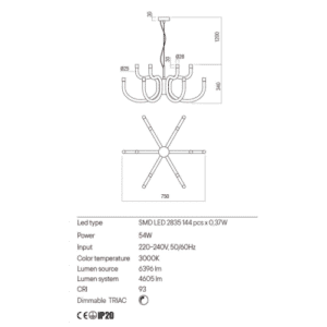 Полилей LED Redo Luxor 54W 3000K златист с димер - Image 2