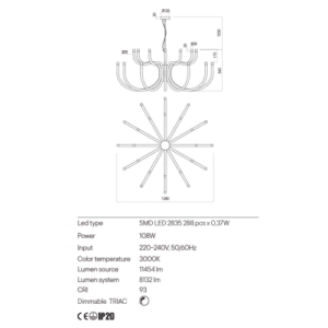 Полилей LED Redo Luxor 10.8W, топла светлина, димируем - Image 2
