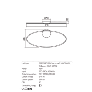 Плафон LED Redo 01-3298 43W IP20 регулируем цвят - Image 2