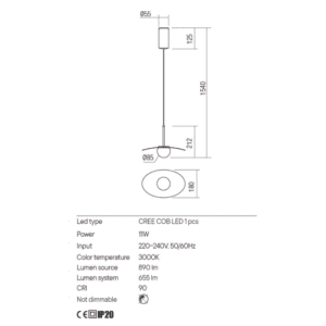 Пендел LED Redo Cody 11W димируем 3000K черен/златист - Image 2