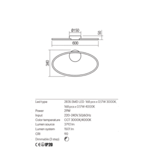 Плафон таванен LED LEO 29W, димер, регулируема светлина - Снимка 2