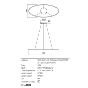 Пендел LED Redo LEO 43W димируем 3000-4000K бял - Image 2