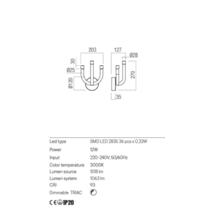 Аплик LED Redo Luxor 12W 3000K димируем черен - Image 2