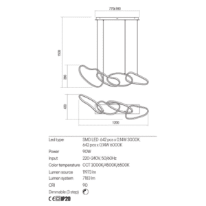 Пендел LED Redo Bias 90W, димируем, 7183lm, CCT бял - Снимка 2