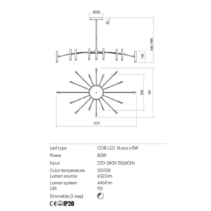 Пендел LED 80W Redo Rayen с димер, топла светлина - Снимка 2