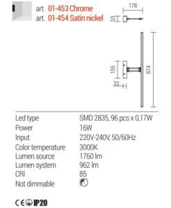Аплик LED 16W 3000K SMD Redo Linear AP сатениран никел - Image 2