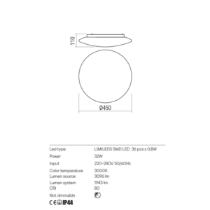 Плафон LED 32W за баня Redo Antiba, IP44, 3000K, бял - Снимка 2