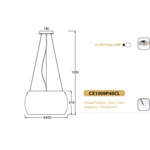 Пендел ACA Lighting Pontiac E27 3x60W хром - Image 2